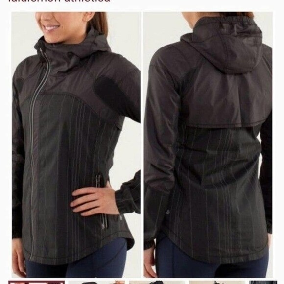 LULULEMON Size 6 Run Get up and glow black striped Jacket - Picture 1 of 10